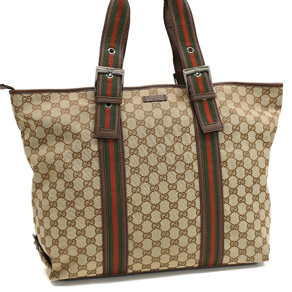 Gucci Shoulder Tote Bag GG Canvas Sherry Jacquard Leather Beige Cream
